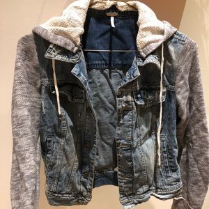 Free People Knit Hooded Jean Jacket